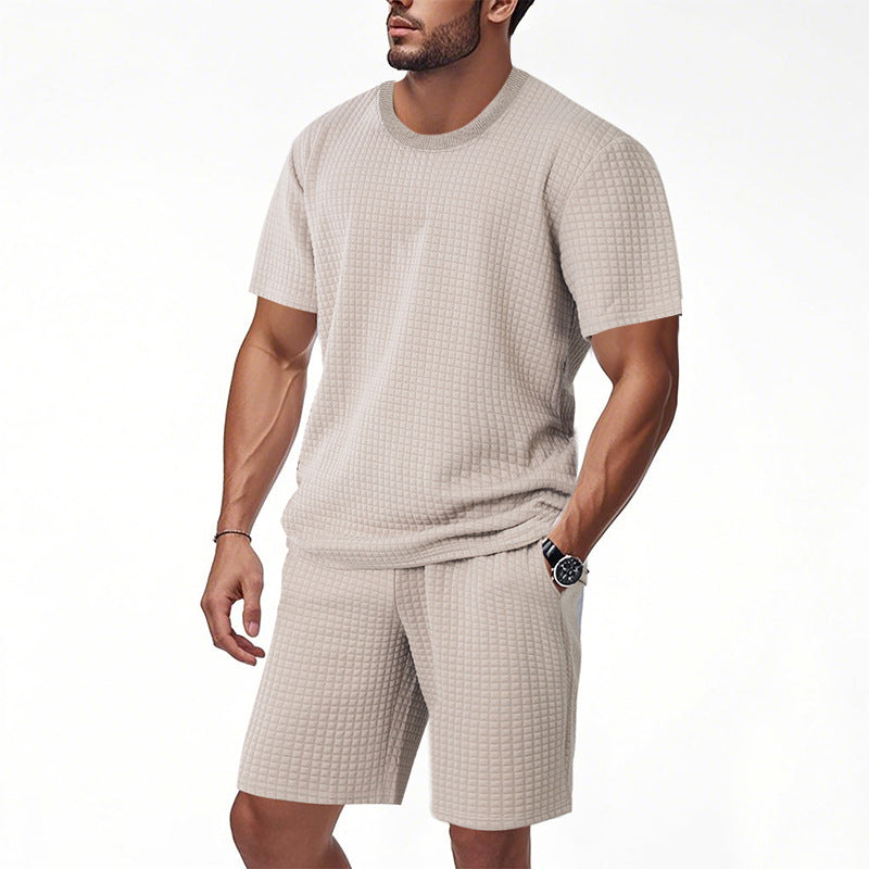 Mens Casual Retro Crew-Neck Short-Sleeve Set