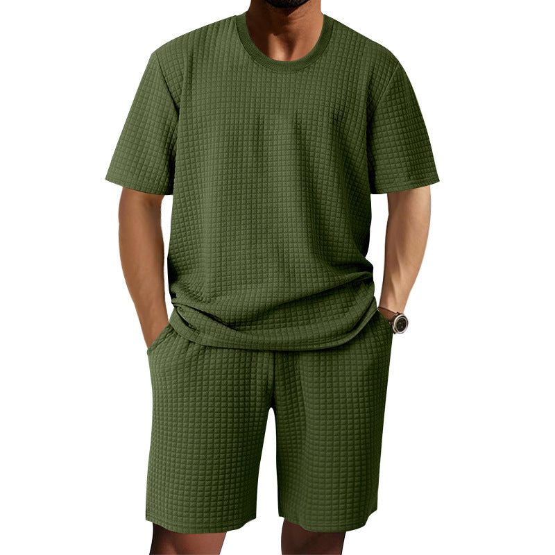 Mens Casual Retro Crew-Neck Short-Sleeve Set