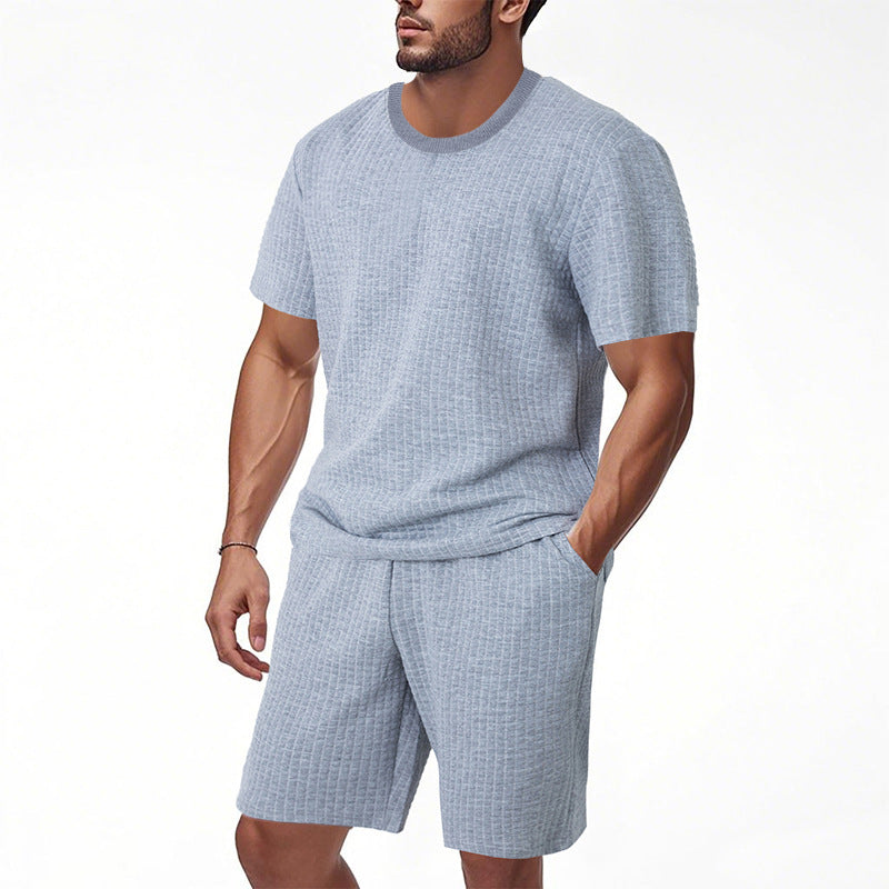 Mens Casual Retro Crew-Neck Short-Sleeve Set