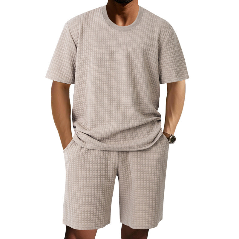 Mens Casual Retro Crew-Neck Short-Sleeve Set